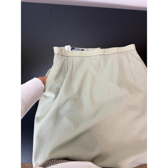 Vtg Pendleton 100% Wool Green Beige Gingham Midi Pencil Skirt 12 Classic - Picture 11 of 13